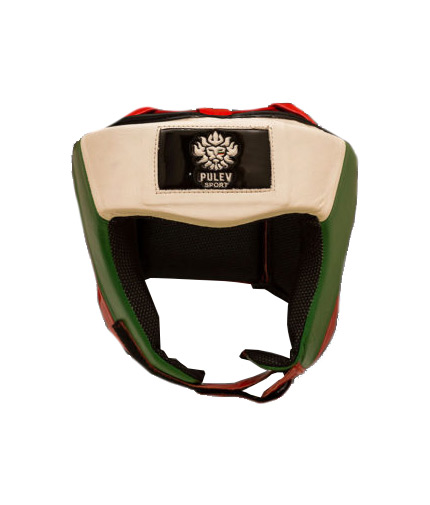 PULEV SPORT Head Guard Lion Logo White, Green, Red with Partial Coverage