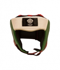 PULEV SPORT Head Guard Lion Logo White, Green, Red with Partial Coverage