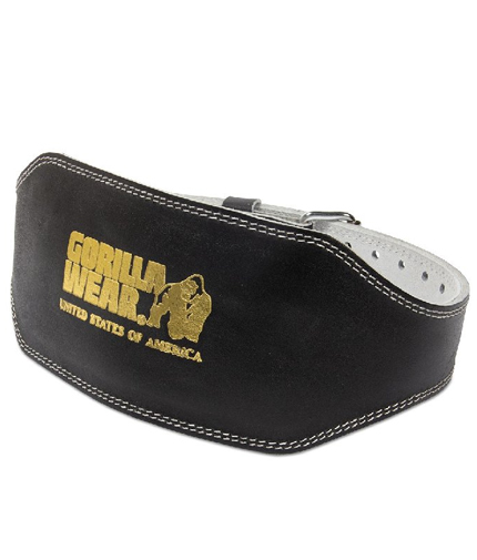 GORILLA WEAR Padded Leather Lifting Belt / Black - Gold / 6 Inches