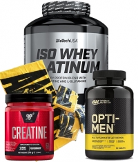 PROMO STACK BIOTECH USA PLATINUM ISO WHEY + OPTI MEN  + CREATINE + TOWEL