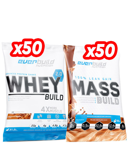 PROMO STACK 50 Whey Build 2.0 Sachets + 50 Mass Build Sachets