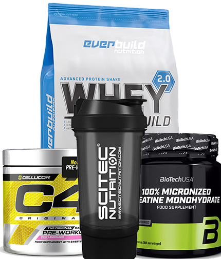 PROMO STACK EVERBUILD PROTEINA +CREATINA+PRE-WORKOUT+ shaker