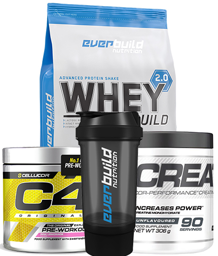 PROMO STACK EVERBUILD PROTEINA +CREATINA+PRE-WORKOUT+ shaker