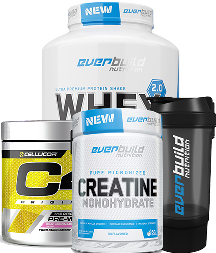 PROMO STACK EVERBUILD PROTEINA +CREATINA+PRE-WORKOUT+ shaker