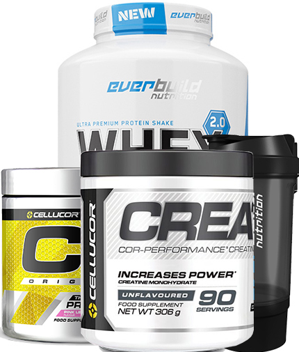 PROMO STACK EVERBUILD PROTEINA +CREATINA+PRE-WORKOUT+ shaker