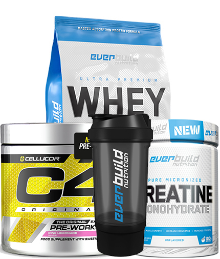 PROMO STACK Pachet 4.5 Kg Whey Build + Creatina + PRE-WORKOUT+ Cadou