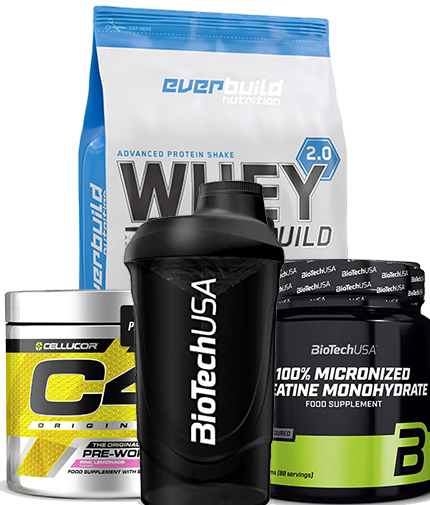 PROMO STACK Pachet 4.5 Kg Whey Build + Creatina + PRE-WORKOUT+ Cadou