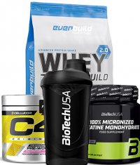 PROMO STACK Pachet 4.5 Kg Whey Build + Creatina + PRE-WORKOUT+ Cadou
