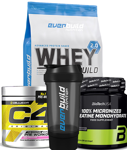 PROMO STACK Pachet 4.5 Kg Whey Build + Creatina + PRE-WORKOUT+ Cadou