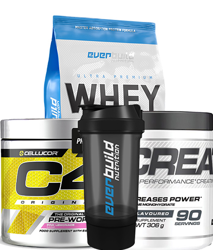 PROMO STACK Pachet 4.5 Kg Whey Build + Creatina + PRE-WORKOUT+ Cadou
