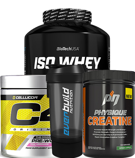 PROMO STACK Pachet IZOLAT PROTEIC + Creatina + PRE-WORKOUT + cadou
